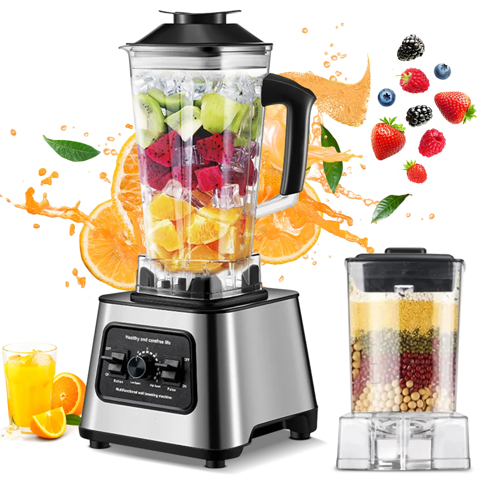 Mixeur-blender puissant, presse-agrumes, mixeur de smoothies, mixeur de table, récipient de 2,5 L, robot culinaire, mixeur-blender 2-en-1 durable, mixeur de type fixe, adapté aux machines de préparation alimentaire, à la fabrication de glaces et de smoothies, idéal pour la cuisine.