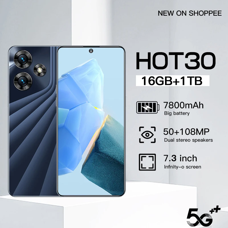 

HOT 30 Pro smartphone 7.3 HD Android Mobile Phone Unlocked 4G/5G Dual Sim Card 7800mAh 16GB+1TB Cellphone 50MP+108MP Celulares