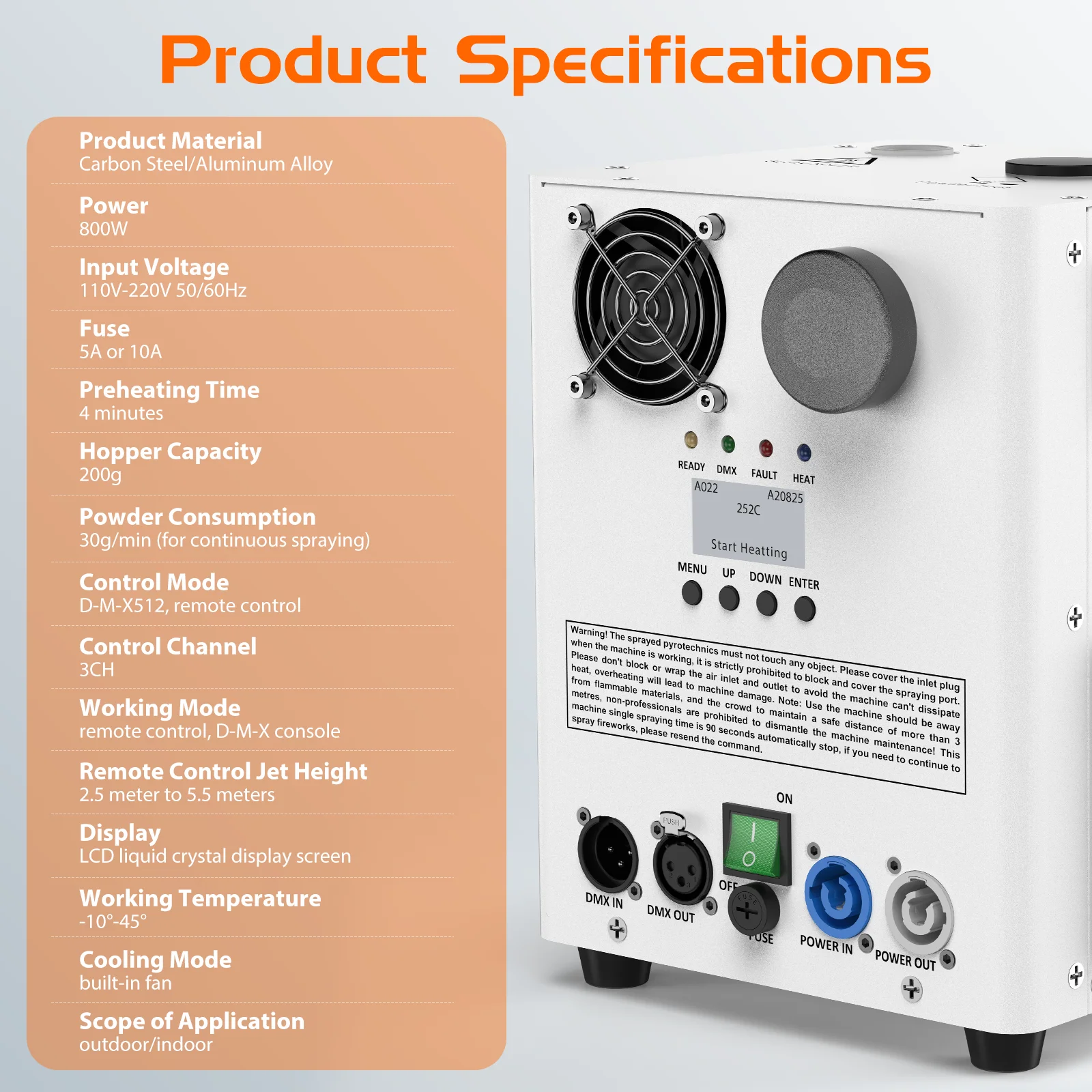 Fieryzeal 800W Electronic Cold Flame Spray Machine DMX Control Electronic Spark Machine Stage Equipment Special Effect Machine