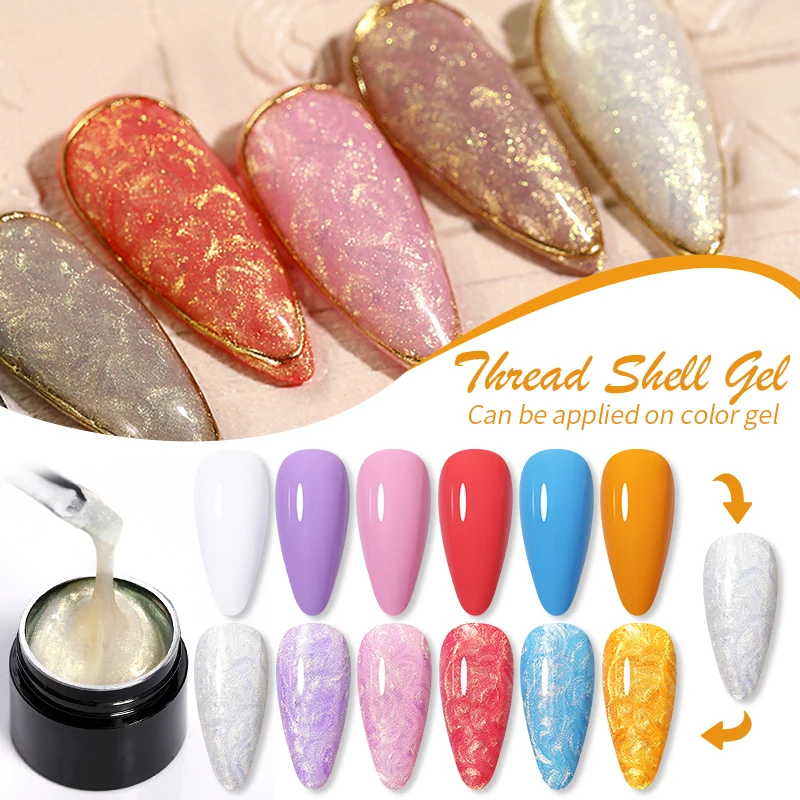 LILYCUTE 7ML Thread Shell Gel Nail Polish Shiny Glitter Apply On Color Gel Semi Permanent Manicure For Soak Off UV LED Gel