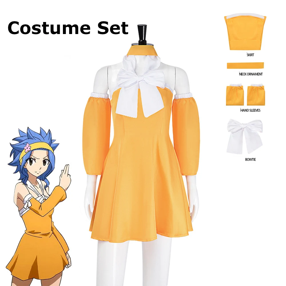 زي ليفي ماك جاردن التنكري، زي أنيمي الجنية تيل ليفي، فستان أصفر مع فيونكة، فستان أنيمي نسائي