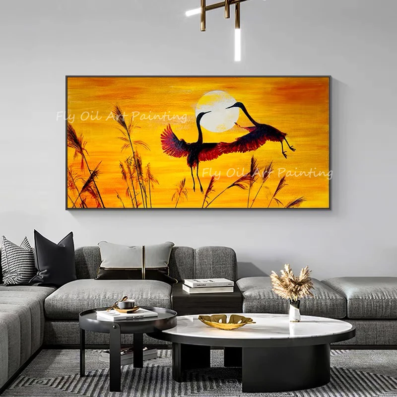 

Abstract egret bird 100% Handmade Oil Paintings on Canvas Posters Wall Art Pictures As A Gift for Living Room Decor