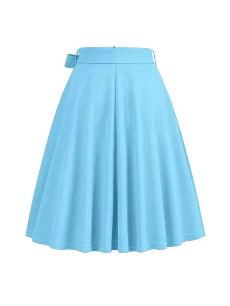 Dames Zomer Midi Lange Rok Effen Elegante Faldas Hoge Taille A-lijn 50s Swing Rokken - afbeelding 2