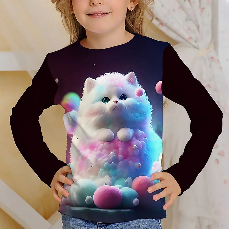 

﻿Children Clothes Girl Kawaii Cat Graphic T Shirts Long Sleeve T-Shirt for Girls Children's Clothing Girls Boys Clothes Tee Tops