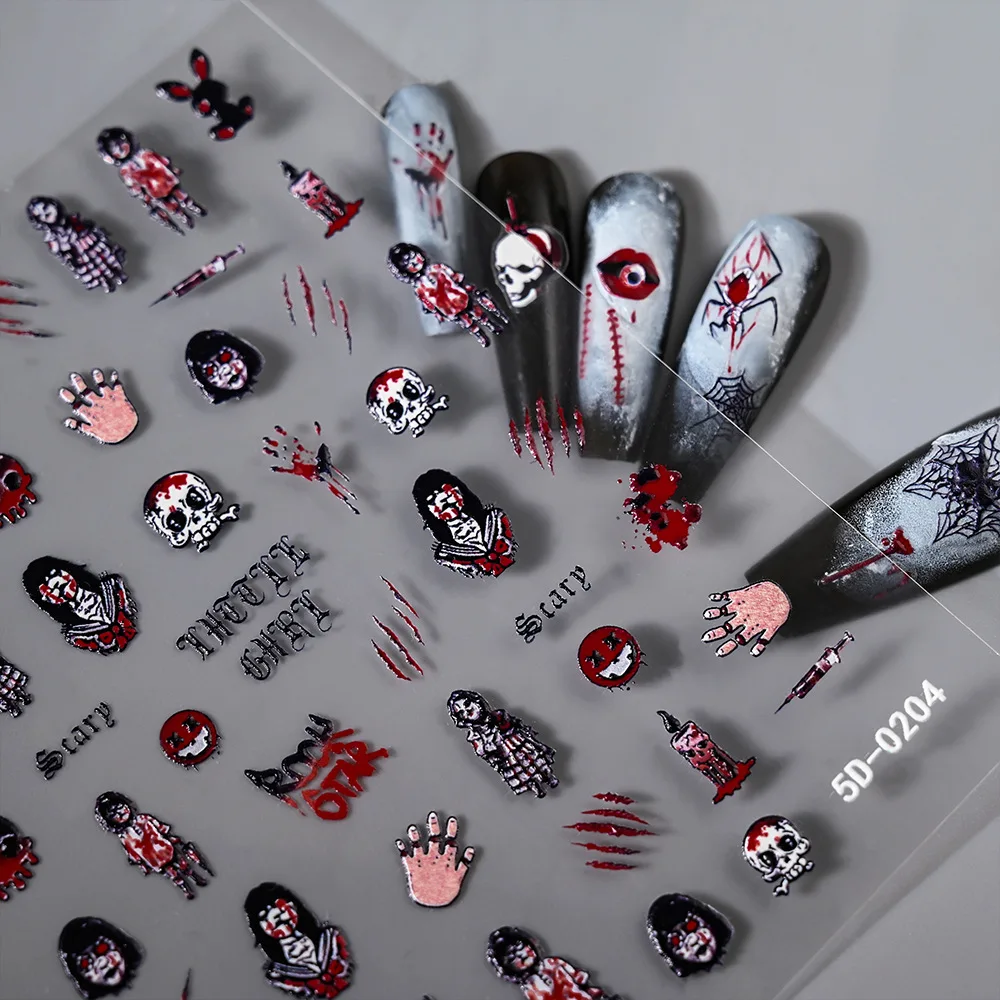 1Pcs Halloween 5D Ghost Cartoon Nail Sticker 10.5*8cm Cartoon Skeleton Design Nail Decals DIY Adhesive Manicure Slider Accessory