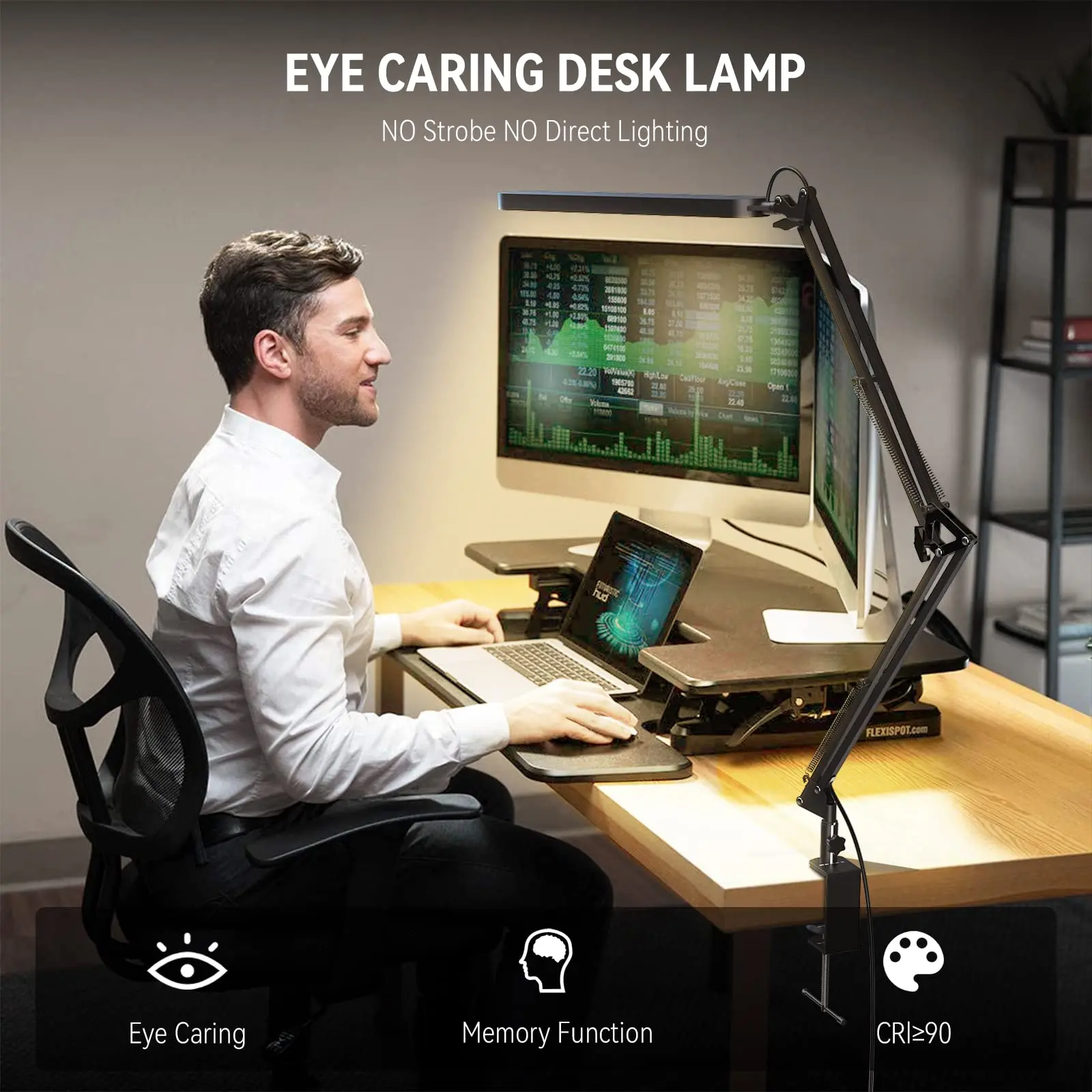 LED Desk Lamp Long Arm Foldable Clamp Adjustable Eye Caring Light with 3 Color Modes Dimmable for Reading Study and Office Work