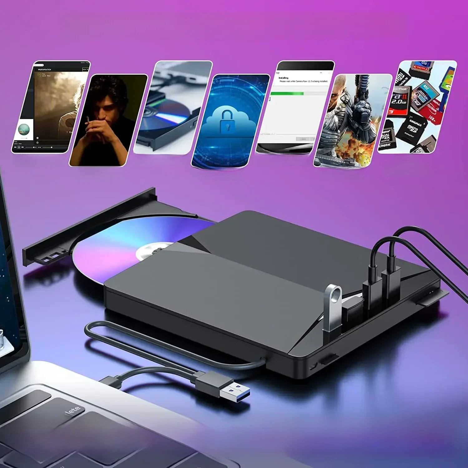7-em-1 usb 3.0 tipo-c externo dvd rw cd drive leitor leitor unidade óptica externa para computador