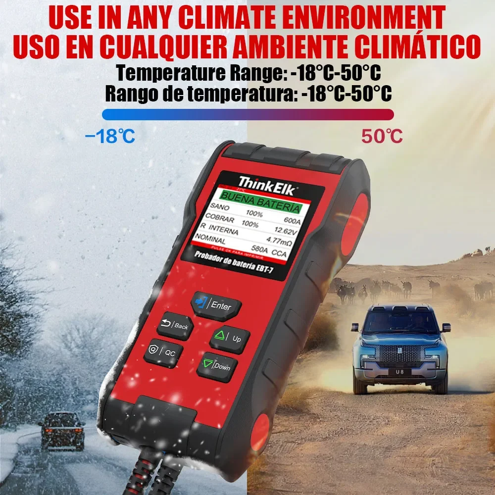 Smart Car Battery Tester Thinkelk EBT-7 Customized Spanish CCA Dynamic Analysis 12V Load Tester QC Lightning Diagnosis Cranking