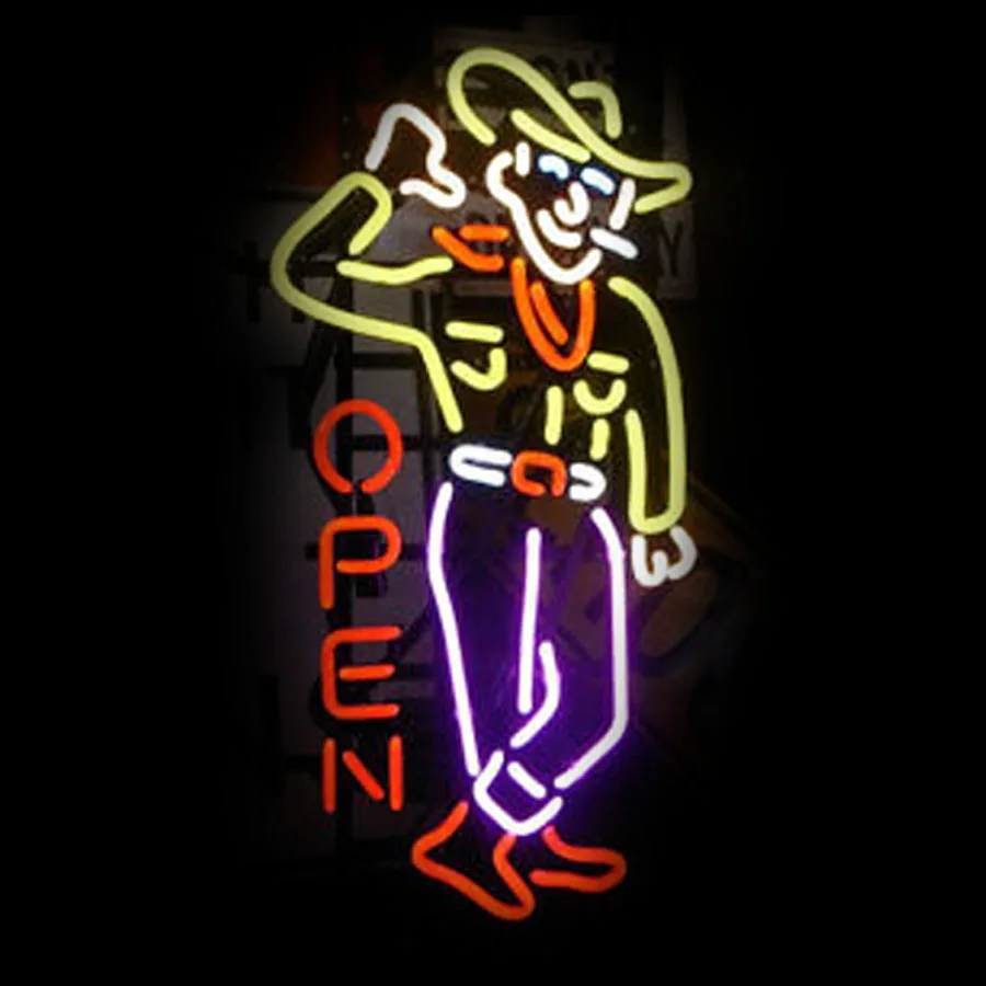 Cowboy Open Neon Light Sign Las Vegas Aesthetic Lamp Ribbon Wall Room Decor wall light Store Display Real Glass Tube Handcraft