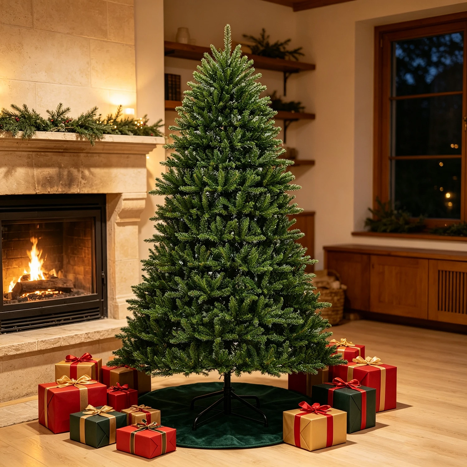 Albero di Natale artificiale HiMISS dall'aspetto naturale, con rami mobili, supporto in metallo e facile da montare, ideale per decorazioni natalizie in casa o in ufficio.