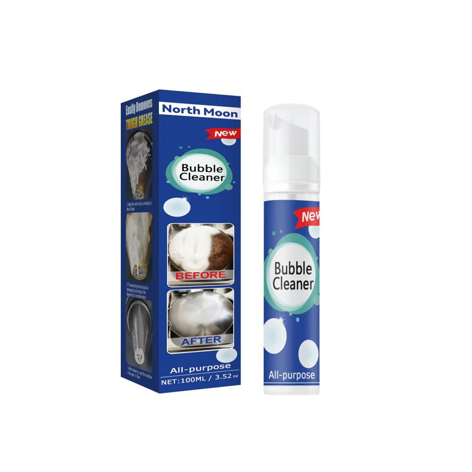 North Moon Kitchen Grease Bubble Cleaner Schaum-Rostentferner-Spray, spülfreier Schmutzentferner, Entfettung von starkem Öl, Fleckenreiniger-Mousse