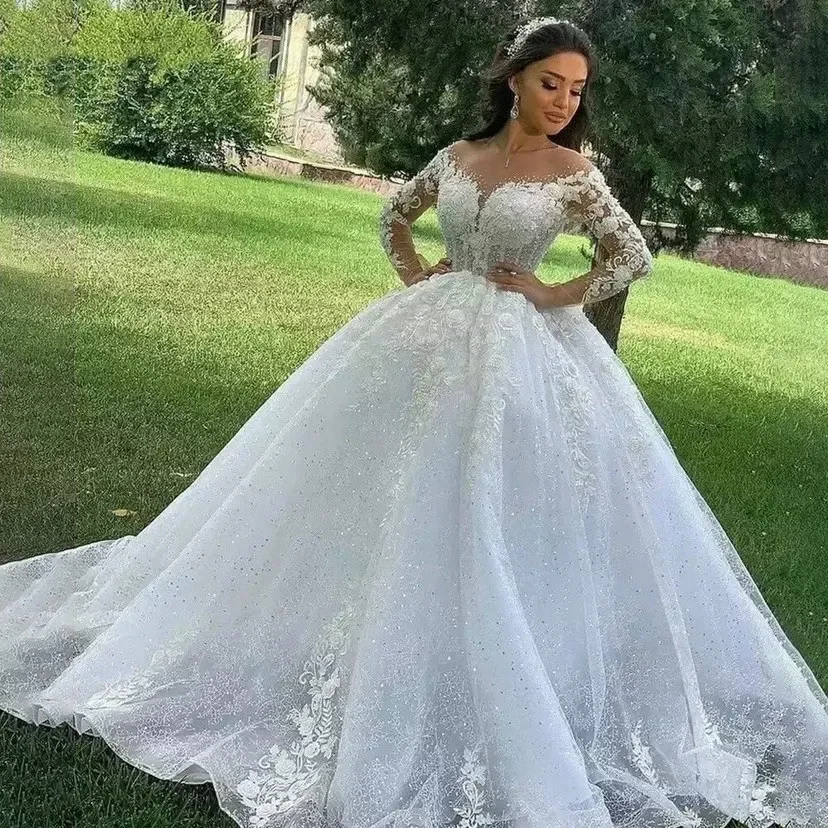 LZPOVE Real Photo Wedding Dresses Full Sleeve Wedding Gown Luxury Zipper Back Ball Gown Classic Lace Embroidery Vestido De Noiva