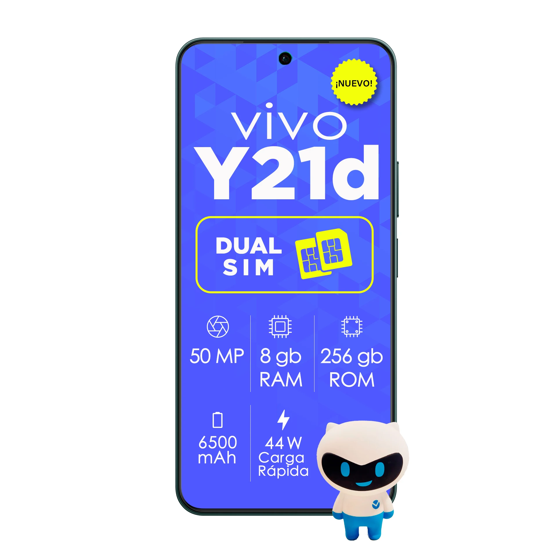 هاتف محمول Vivo Y21D ثنائي الشريحة 8 جيجا بايت + 256 جيجا بايت جديد وغير مقفول باللون الأسود