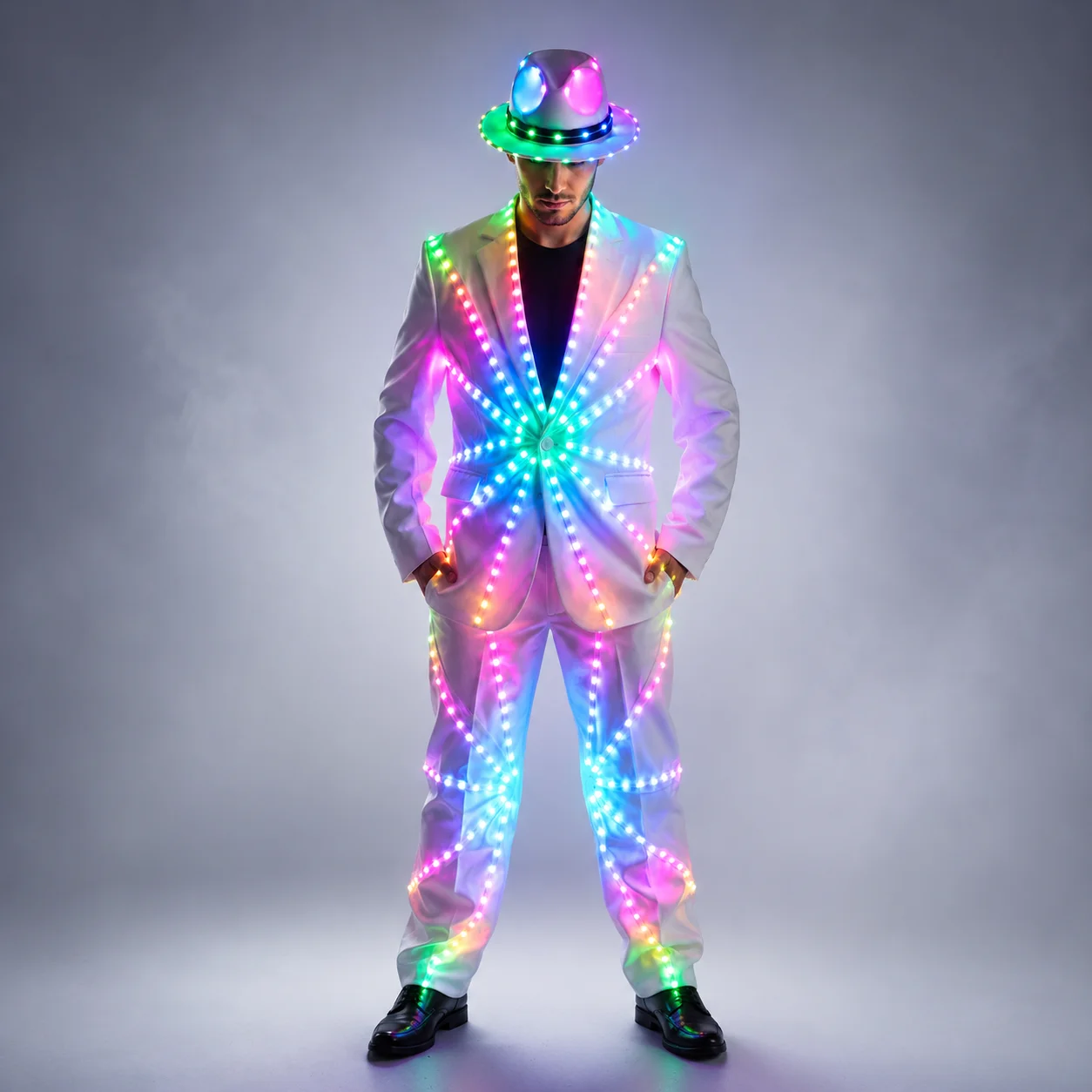 Volle Farbe LED Anzug Kostüme Kleidung Lichter Leuchtende Bühne Dance Performance Show Kleid Wachsende Leuchtende Rüstung für Nachtclub