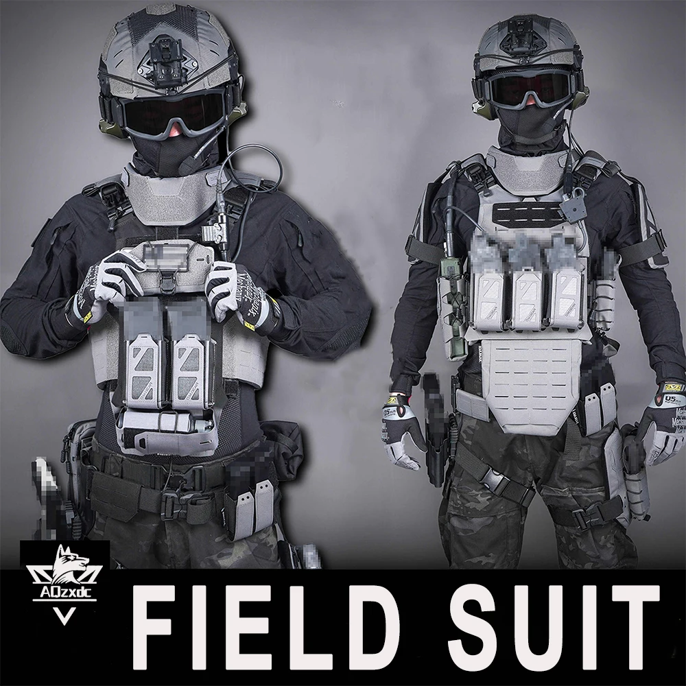 

Tactical Field Combat Set Airsoft Waistband Vest Set with Walkie-Talkie Bag Crotch Protector Shoulder Pad for Hunting CS Cosplay