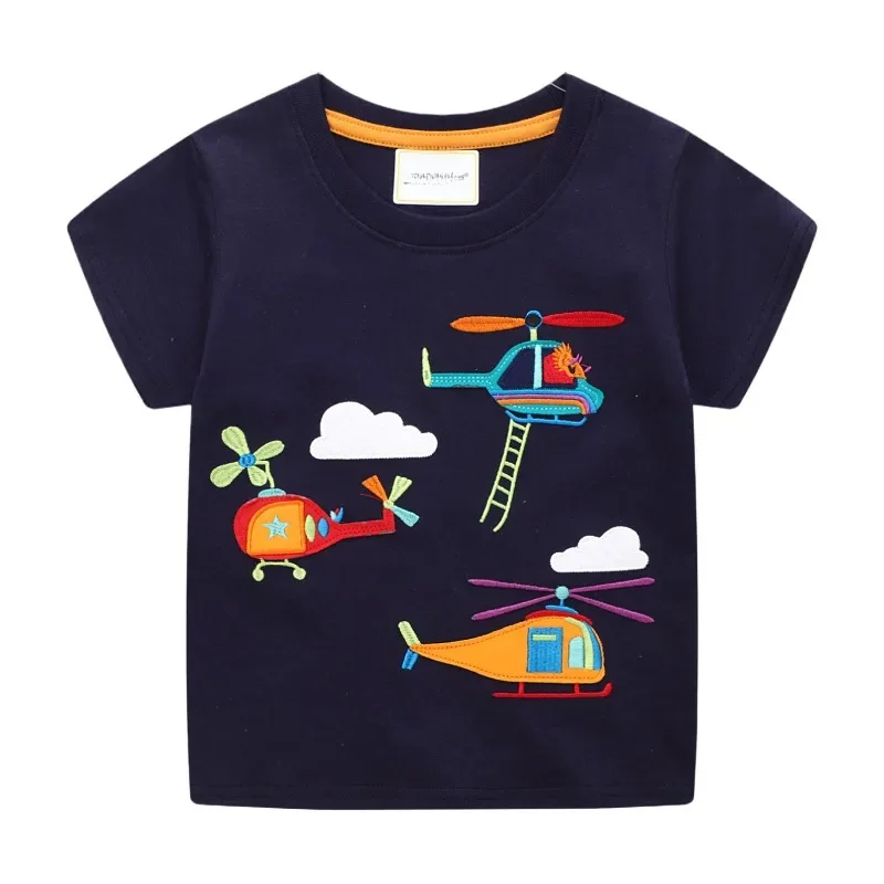 Saut mètres nouveauté garçons t-shirts pour l'été coton dessin animé avion broderie enfant en bas âge enfants t-shirts bébé hauts vêtements