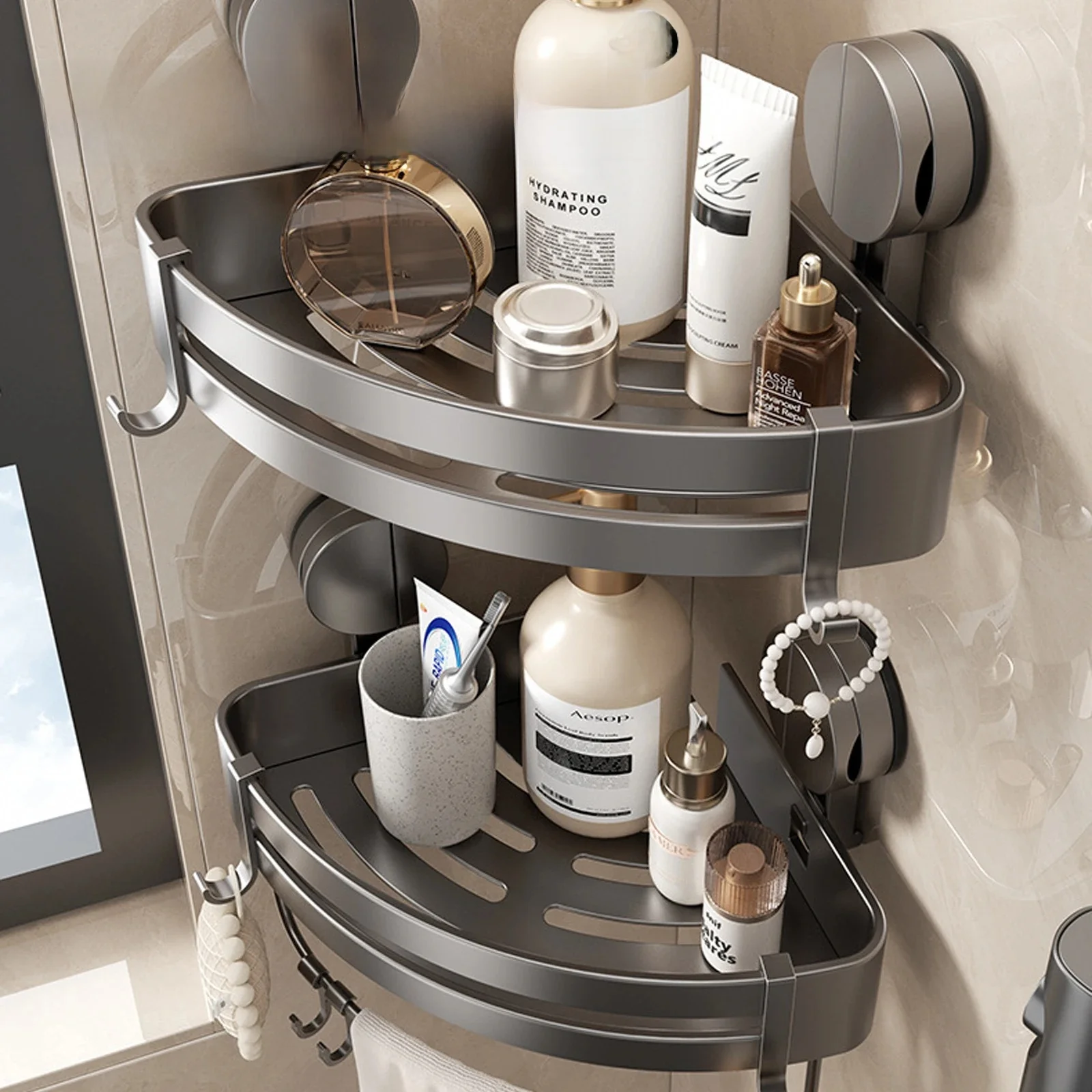 Badkamerplank voor douche Wandmontage Shampoofles Organisator Douche Hoekrek Opslag Ponsvrije badkameraccessoires - afbeelding 2
