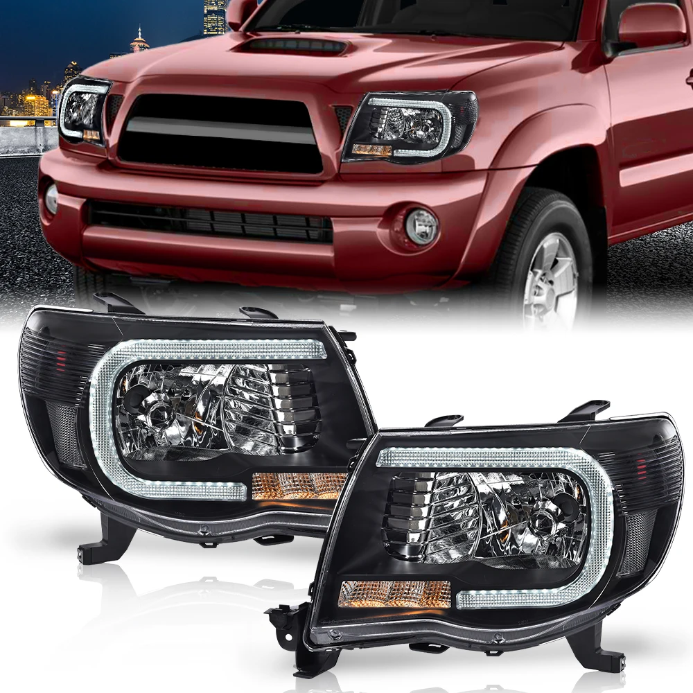 

1 Pair Led Tube Drl Projector Headlights Fit for 05-11 Toyota Tacoma Black Housing Clear Lens To2502157,To2503157,To2503181