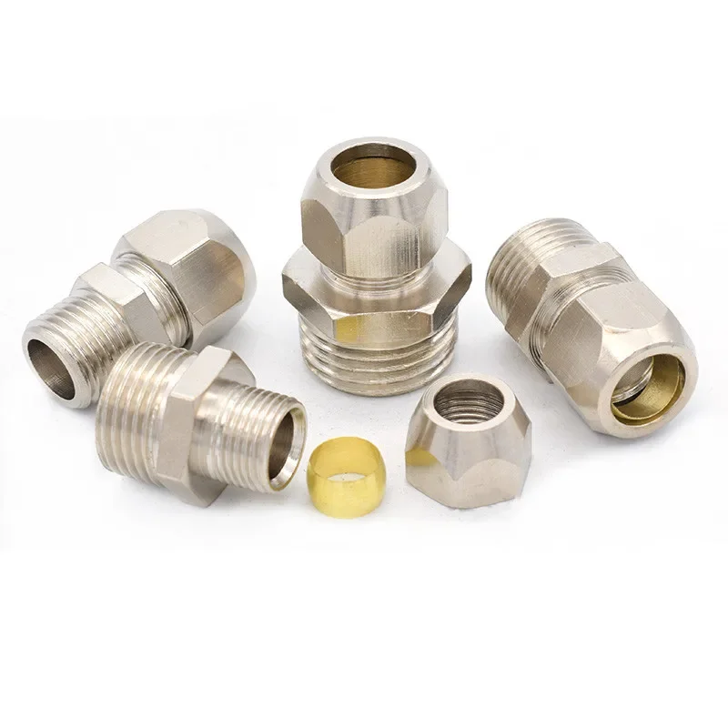 1/8 "1/4" 3/8 "1/2" gwinty męskie BSP 4 6 8 10 12 14 16mm OD rury mosiężne okucie rurowe złączka zaciskowa złącze — zdjęcie 2