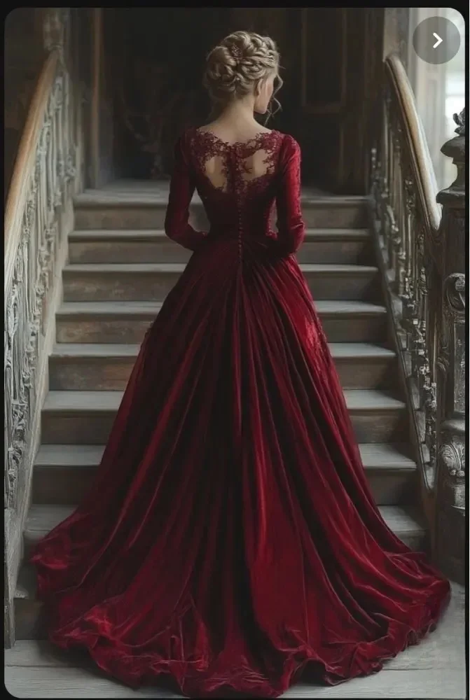 Burgundy Princess Victorian Prom Dresses 2025 Long Sleeve Ruched Corset Lolita Costume Evening Gown Outfit Customsized — zdjęcie 2