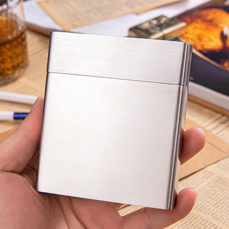 Men\'s Business Cigarette Case Metal Silver Stainless Steel Cigarette Box Holder Smoking Tobacco Accessories Man Gift