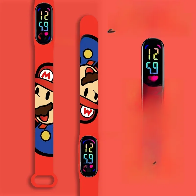 Montre numérique étanche Mario Bros pour enfants, bracelet de sport, figurines d'action, princesse Luigi, pêche, Yoshi, Bowser, jouet pour enfants