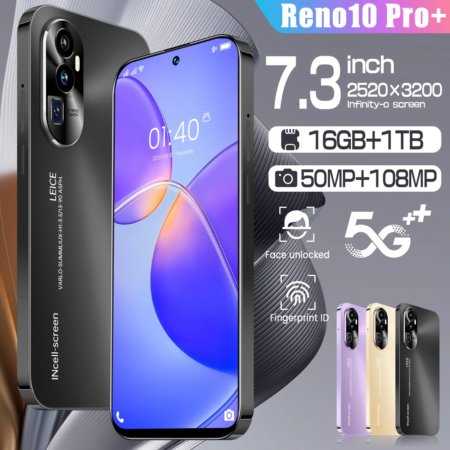 

Reno 10 Pro 2025 New Smartphone 7.3 inch Full Screen 5G Global Version Cell Phone 16TB+1TB 7800mAh Mobile Phones 108MP Celulares