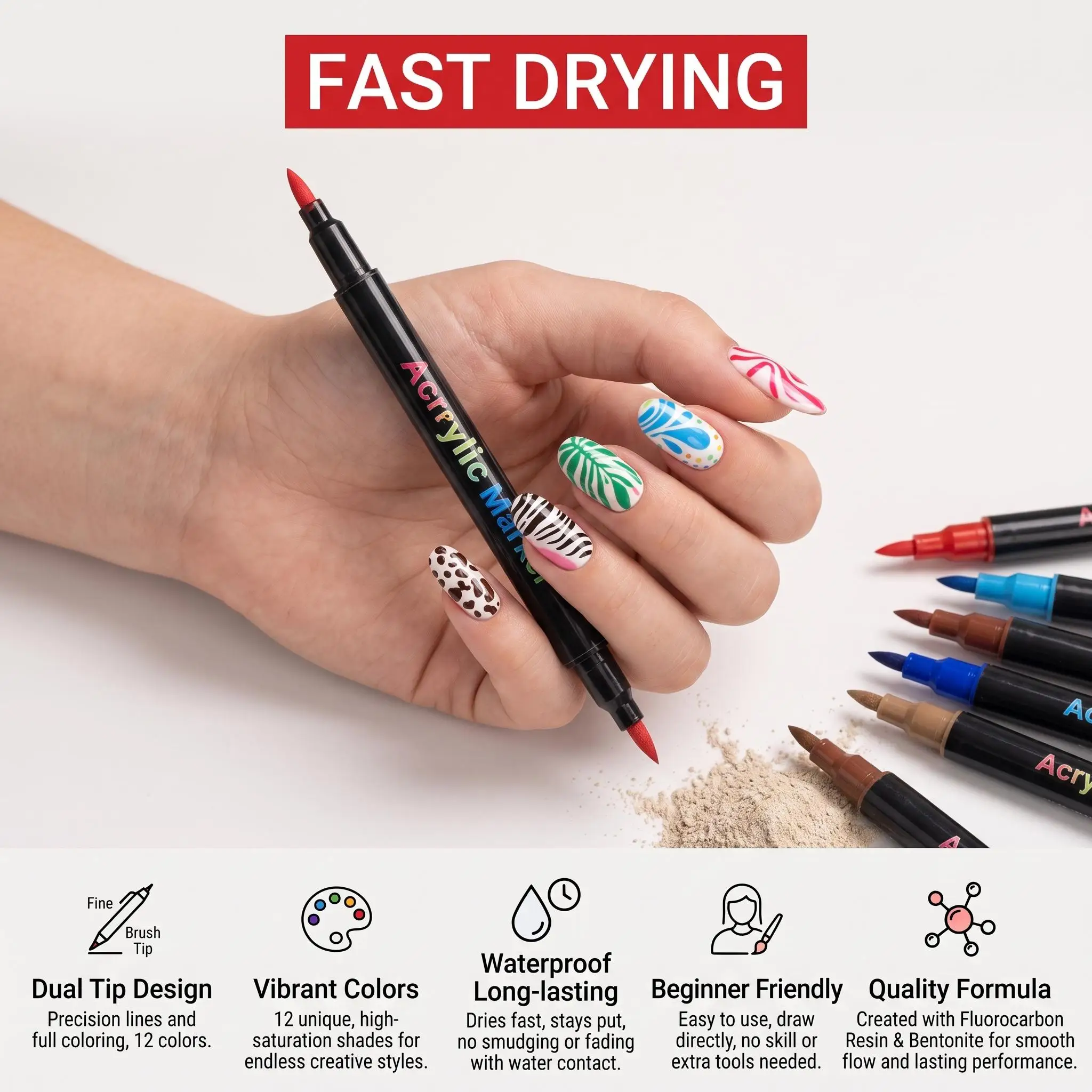 24 Colors Nail Art Pens Set for DIY Nail Art Dual-Head Dual-Color Nail Polish Pens Drawing Painting Waterproof Quick-Drying Markerpen