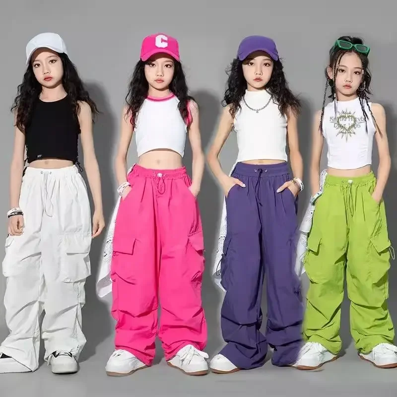 Pantalon de jogging Hip Hop pour enfants de 5 à 14 ans, Cargo pour filles, pantalon droit pour adolescentes, taille haute, Vintage, décontracté, Streetwear, Baggy