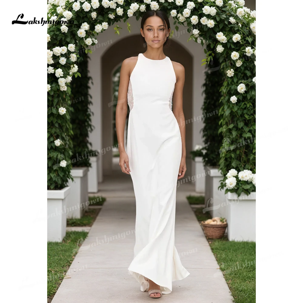 

Элегантное свадебное платье без рукавов с круглым вырезом и кружевными пуговицами, креповое свадебное платье русалки, роскошное свадебное платье по индивидуальному заказу 2025, платья de novia robe