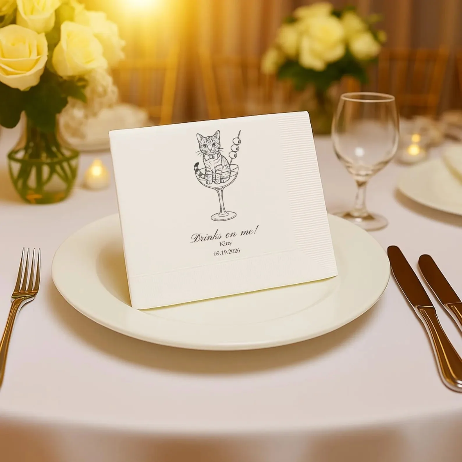 50pcs Custom Cat Napkins Using Pet Photo, Personalized Cat or Dog Cocktail Wedding Napkins, Custom pet cocktails napkins