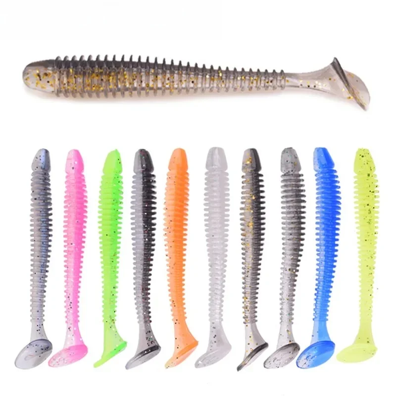 WDAIREN Worm Fishing Lures 5cm 7cm 9cm Double Color Silicone T Tail Soft Bait Artificial Baits Bass Jig Wobblers Swimbait Tackle — zdjęcie 2