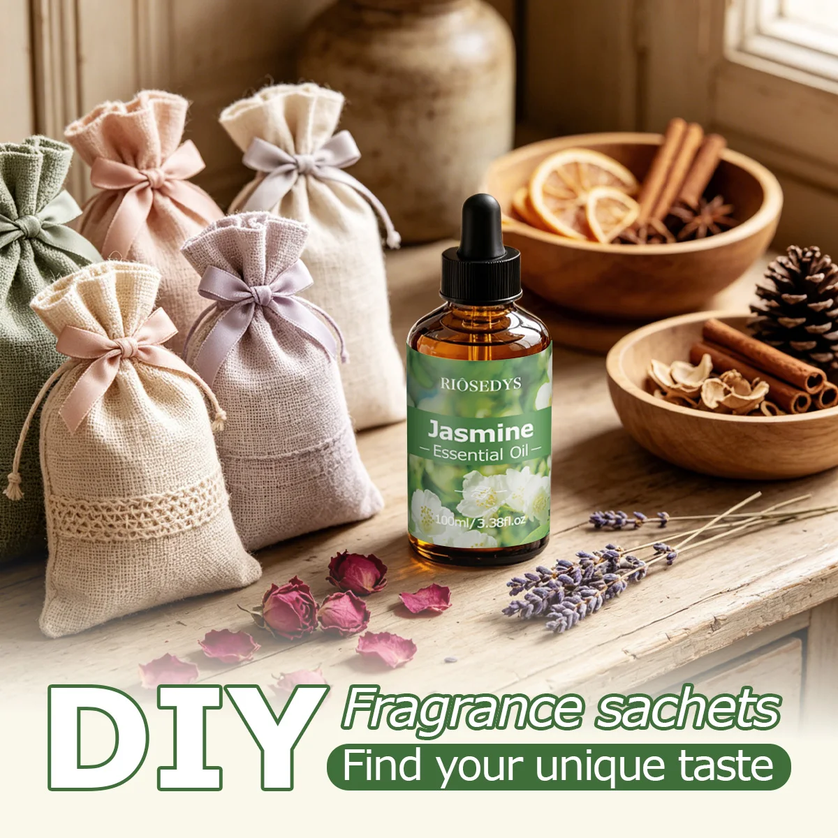 JASMINE Essential Oil, Elegant Floral Fragrance Oil for Diffusers, DIY Scented Crafts & Aromatherapy, Soft and Rich Aroma