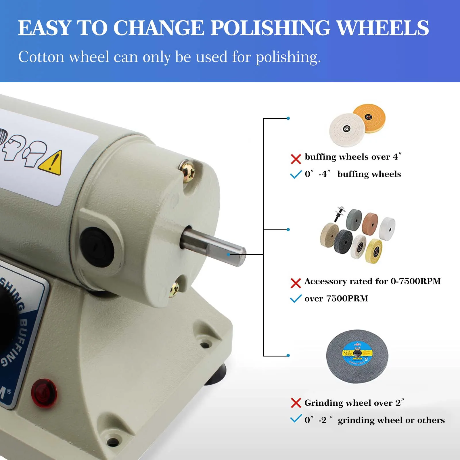 7000rpm Small Power Adjustable Double-Head Tabletop Buffing Wheel Polisher for Foredom Bench Lathe Grinding Machine