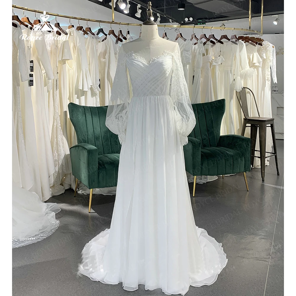 Elegante Kanten Chiffon Trouwjurken Boho Lanter Mouw Een Lijn Vestidos De Novia Court Trein Bruidsjurk Gewaad Mariée Custom