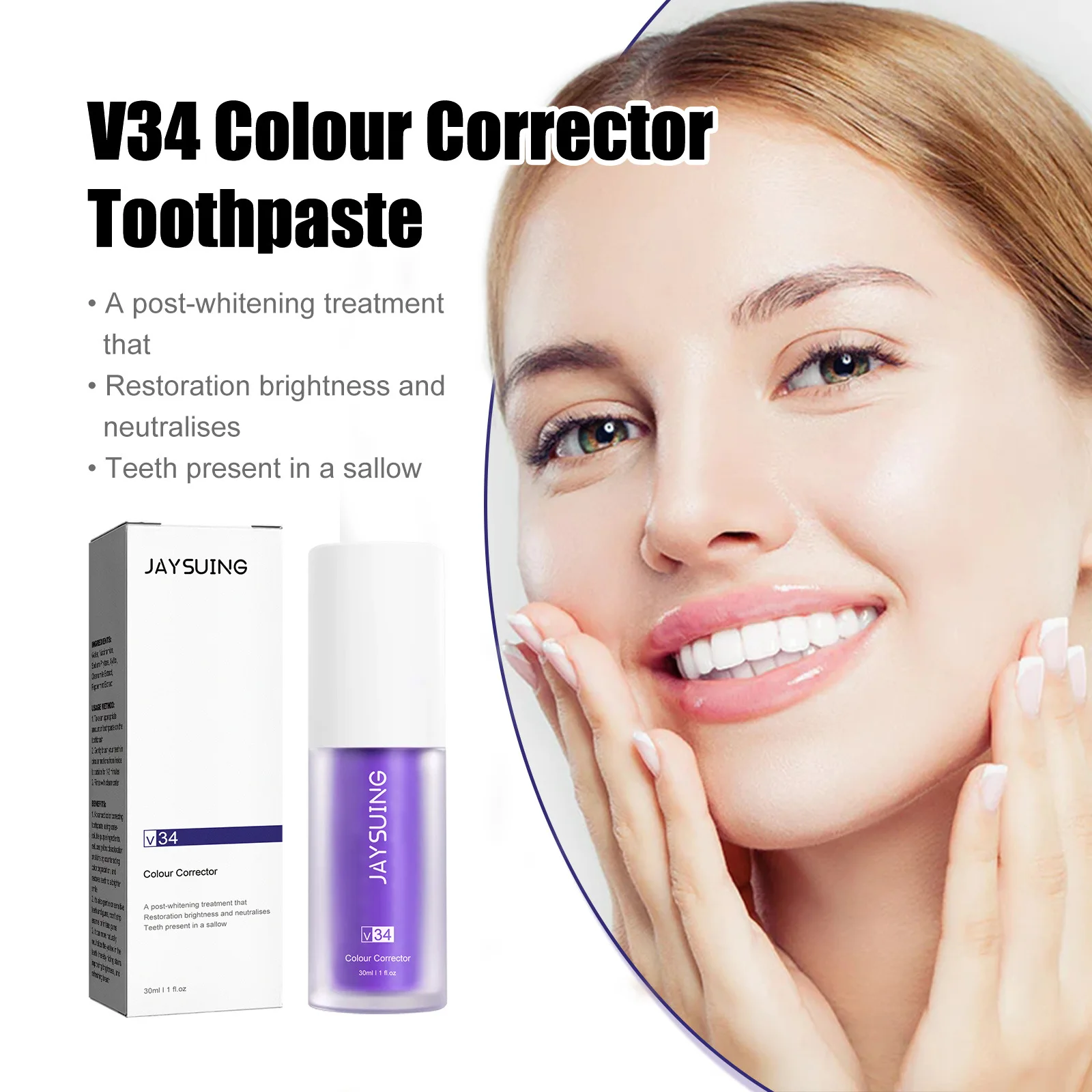 Jaysuing 30ml V34 Purple Whitening Toothpaste Remove Smoke Stain Yellow Care Gum Fresh Breath Brightening Teeth Care Toothpaste