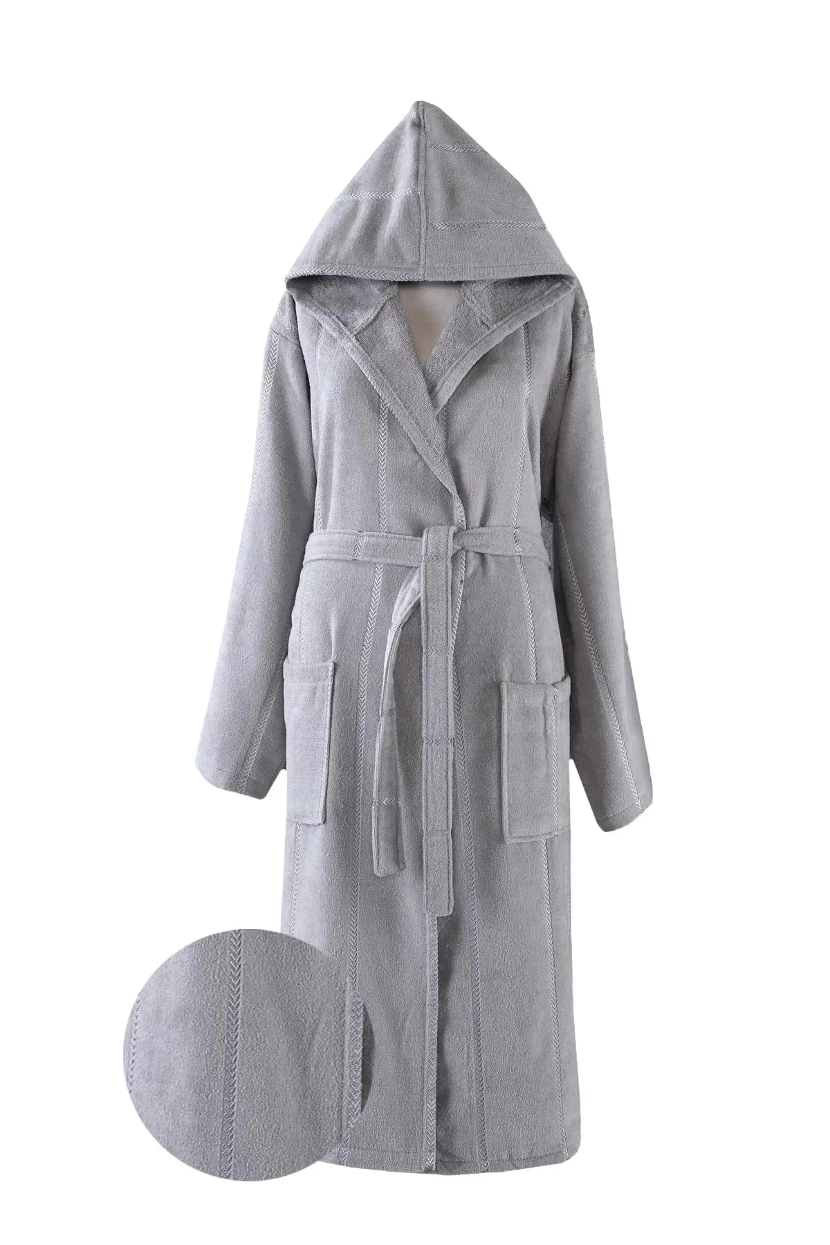 Hooded Bathrobe Gray L-XL Set Enjoy Luxury Comfort. Our ProductF is Produced From 100% Cotton Yarn.