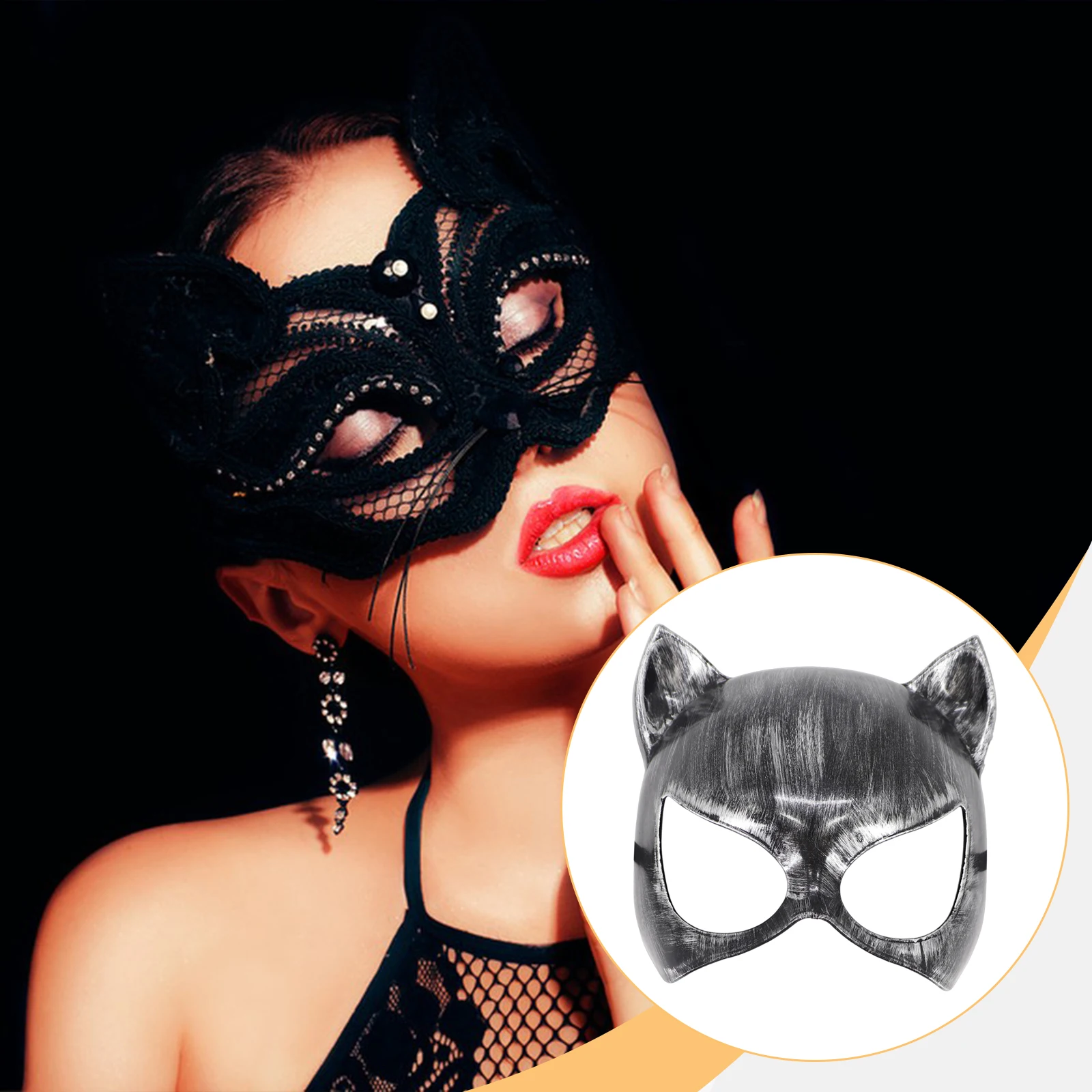 Katzenmaske Zubehör Gesichtsbedeckung Halloween Kostüm Tiermaske Tier Cosplay Gesichtsmaske für Party Festival Nachtclub Geburtstagsrolle – Detail 2