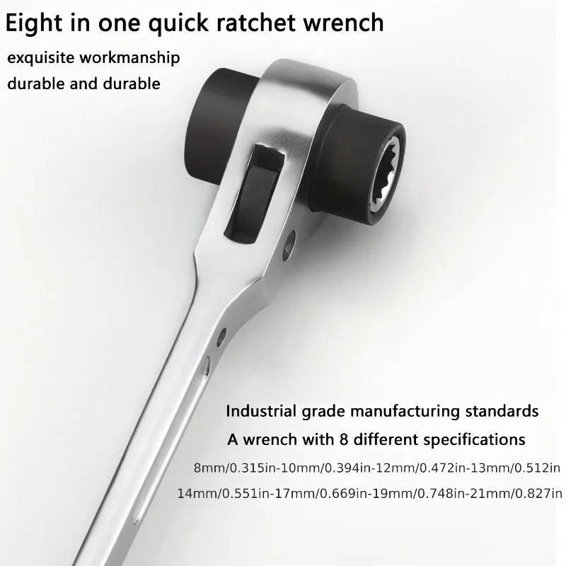 1pc 8 in 1 Dog Bone Ratchet Wrench Set, Double-Sided Automatic, Adjustable Steel, Multifunctional, Very Useful, for Easy Work