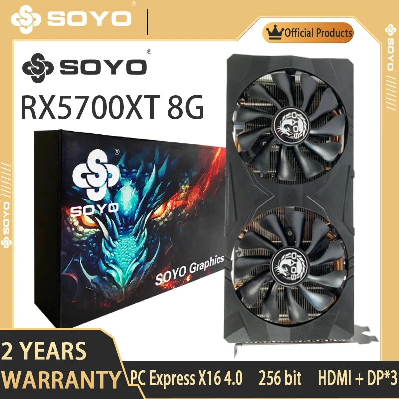 Usado soyo amd rx5700xt 8gb placa gráfica jogos gddr6 256bit pci express 4.0 × 16 radeon gpu computador placa de vídeo