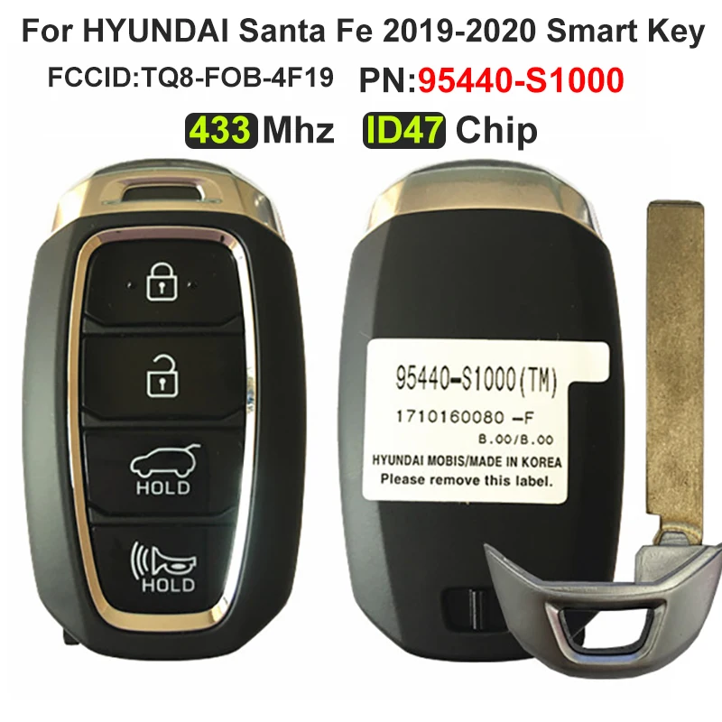 CN020086 Aftermarket Smart Key Fob For Hyundai Santa Fe 2019-2020 Remote Control 433Mhz id47Chip PN 95440-S1000 FCC TQ8-FOB-4F19