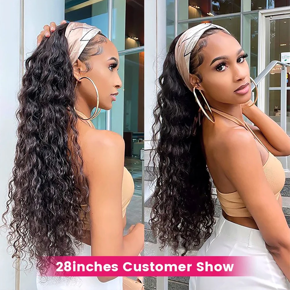 Human Hair Headband Wig Kinky Curly Glueless Wig Full Machine Made Curly Headband Bob Wig 36 Inches Human Hair Wigs for Women