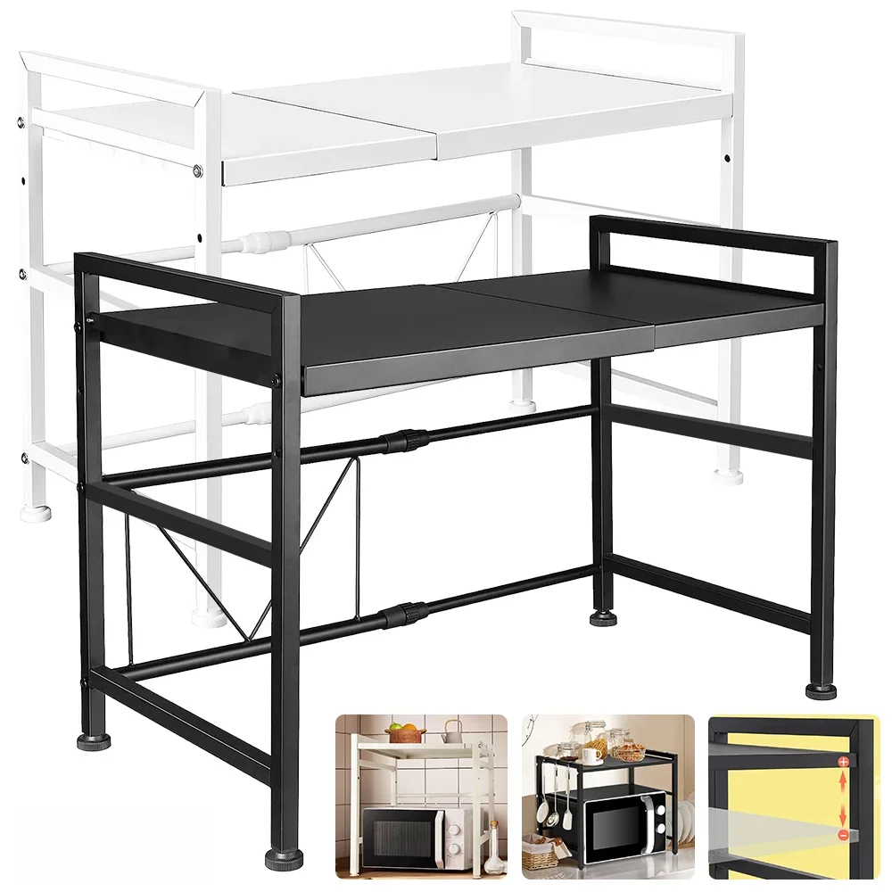 2-stufiges Mikrowellen regal, erweiterbares Rack aus Kohlenstoffs tahl, platzsparender Regal