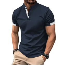 Men's Golf Shirt Golf Polo Work Casual Lapel Short Sleeve Basic Modern Color Block Patchwork Spring & Summer Regular Fit