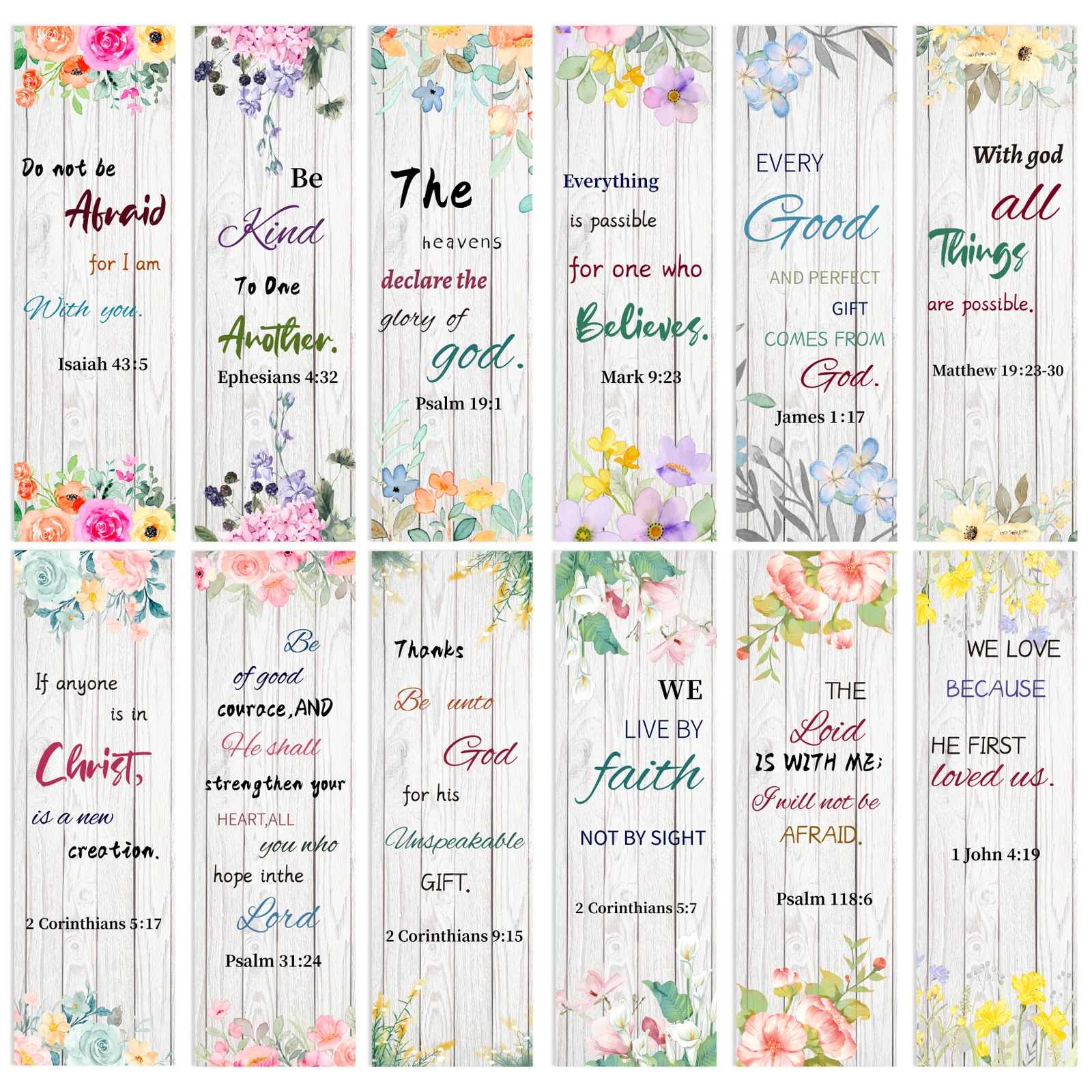 مجموعة إشارات مرجعية للكتاب المقدس مكونة من 12 قطعة، علامات كتاب آية الكتاب المقدس الورقية مع اقتباسات ملهمة، تصميمات ألوان مائية أنيقة #1