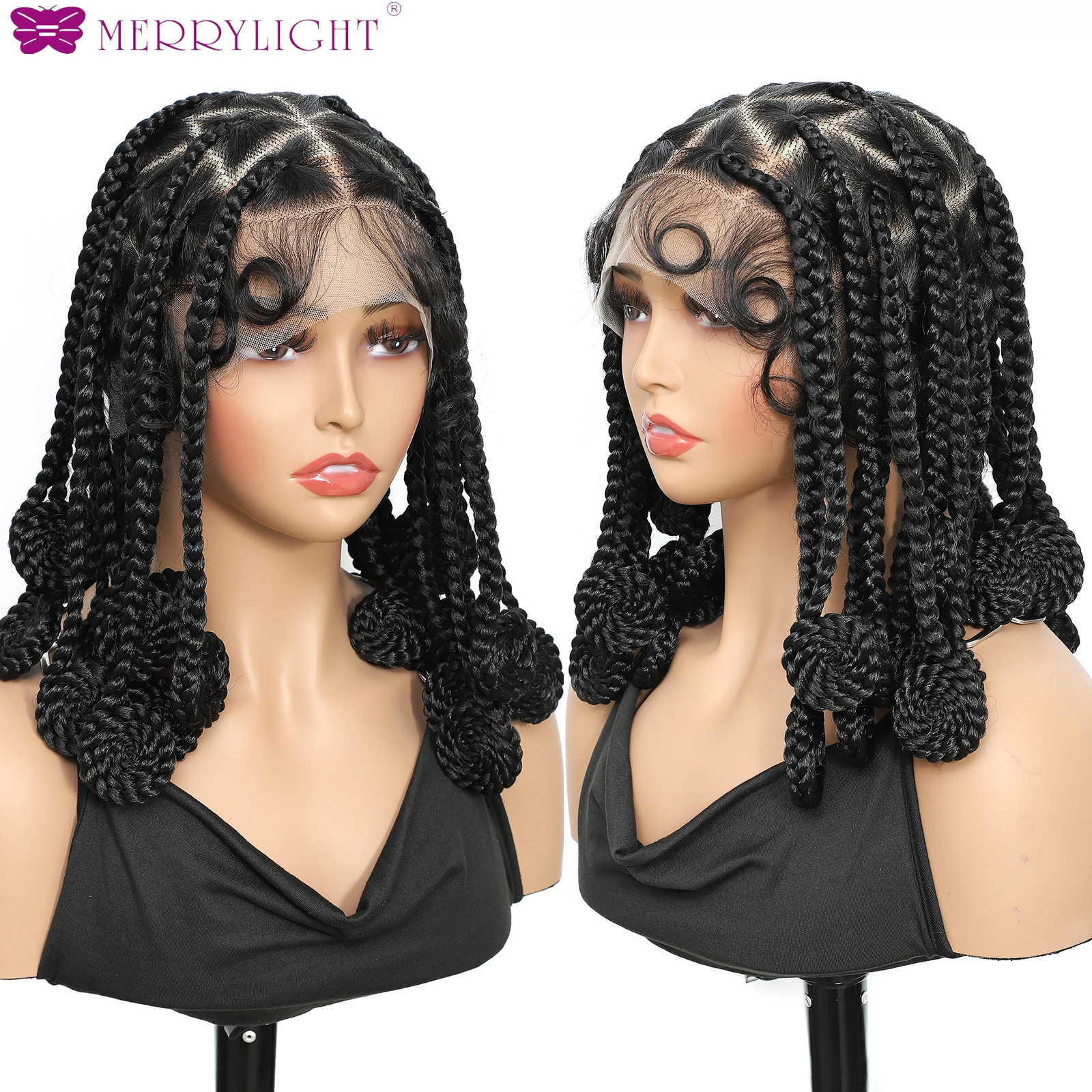 12 Polegada perucas trançadas sintéticas transparentes perucas de cabelo cheio do laço bantu caixa sem nós tranças com cabelo do bebê para preto