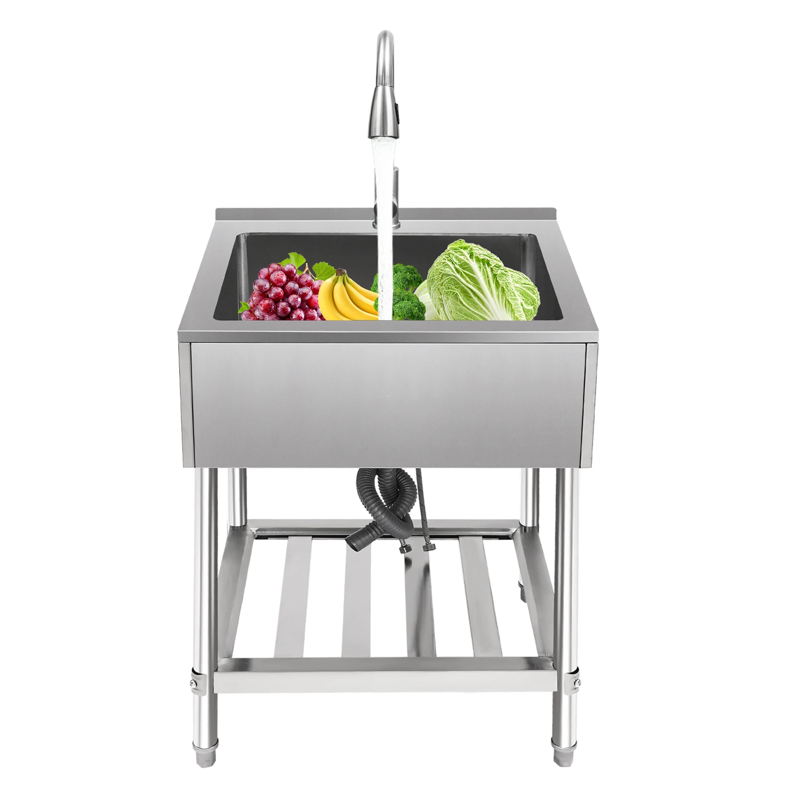 シングルボウルランドリーシンク、引き出し式蛇口付き業務用シンク、スタンド付きステンレススチールランドリーシンク、シルバーステンレススチール