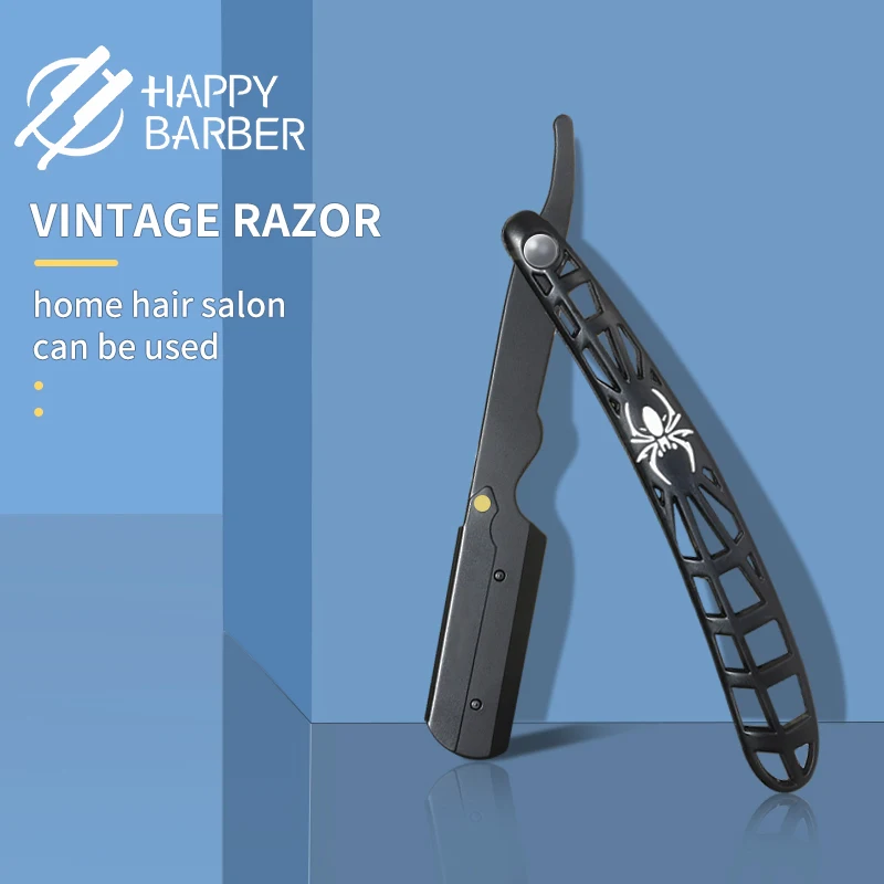 Happy Barber Professional Shaving Razor For Men Straight Edge Zinc Alloy Barber Razors Folding Spider Hair Removal Safety Razor