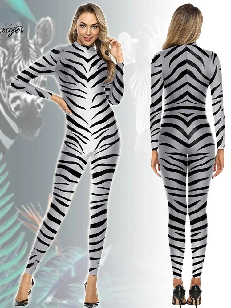 Kolor Cosplayer Zebra kombinezony kostium Cosplay na Halloween fantazyjna impreza karnawałowa odzież zwierzęca Zentai garnitur dla dorosłych Catsuit strój — zdjęcie 2