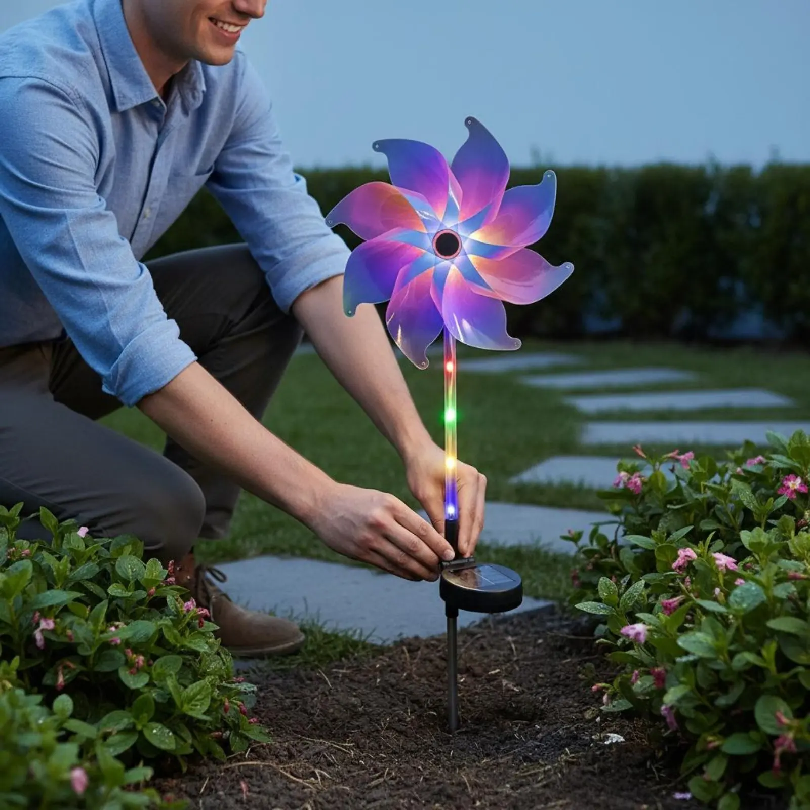 Solar Windmill Stake Light Color Changing LED Rotating Garden Lamp Waterproof Outdoor Light for Yard Patio Lawn Christmas Decor